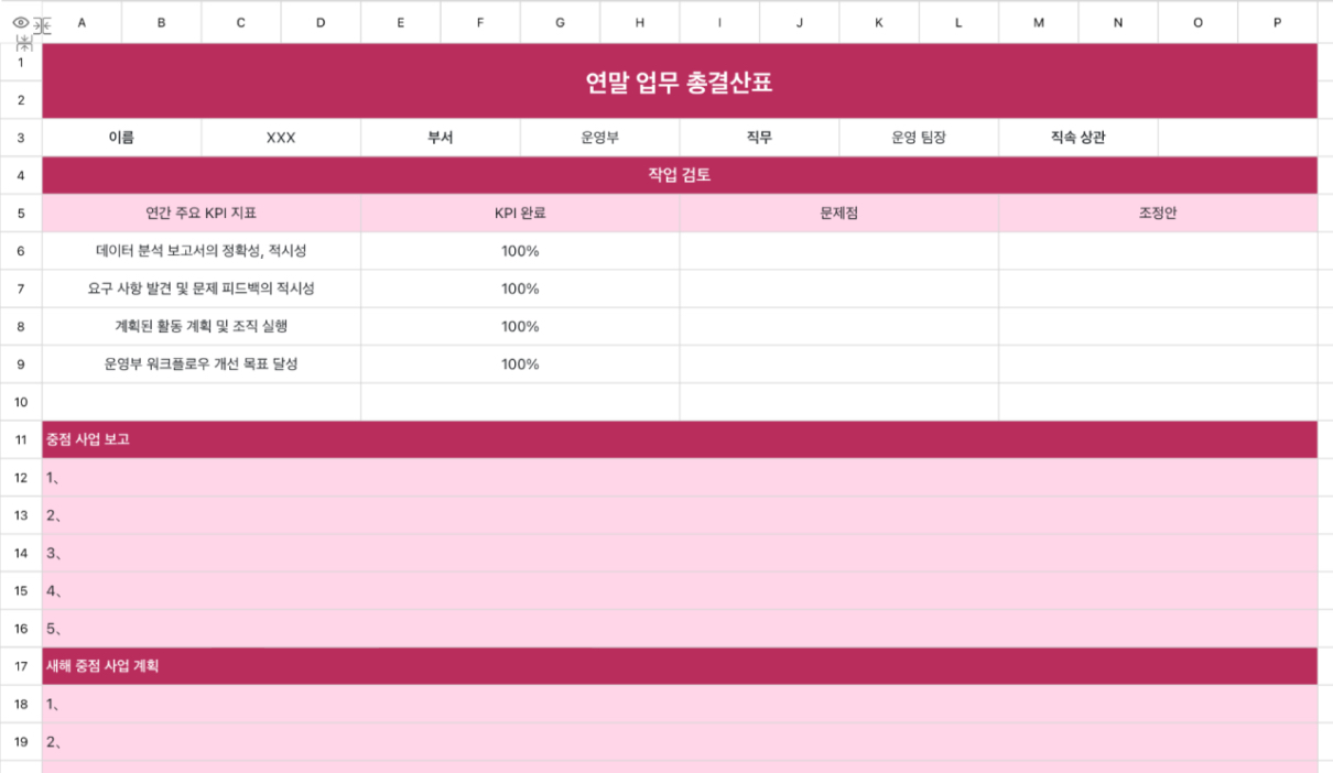 연말 업무 총결산표